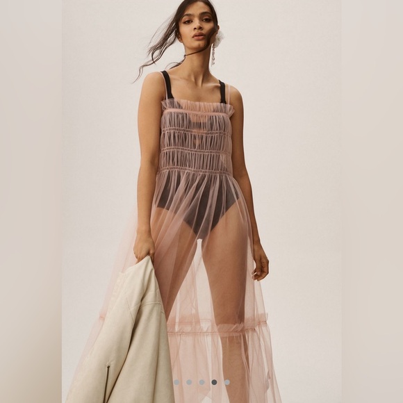 NWT Anthropology Sheer Pale Pink Smocked Slip Size XS - Picture 2 of 7